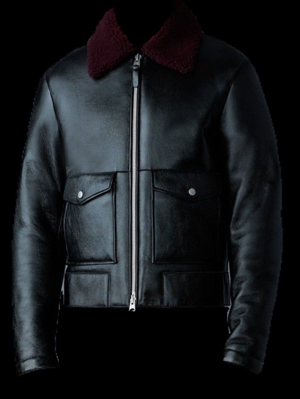 MACKAGE Mens shearling bomber patent leather jacket